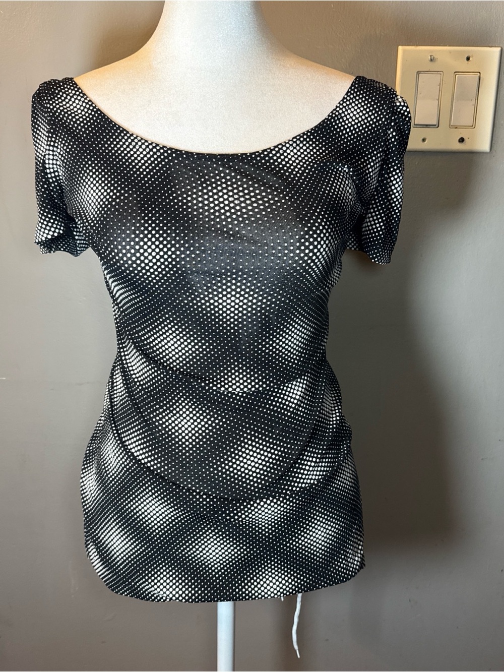 Black & White Dot-Print Scoop Neck Women's Top